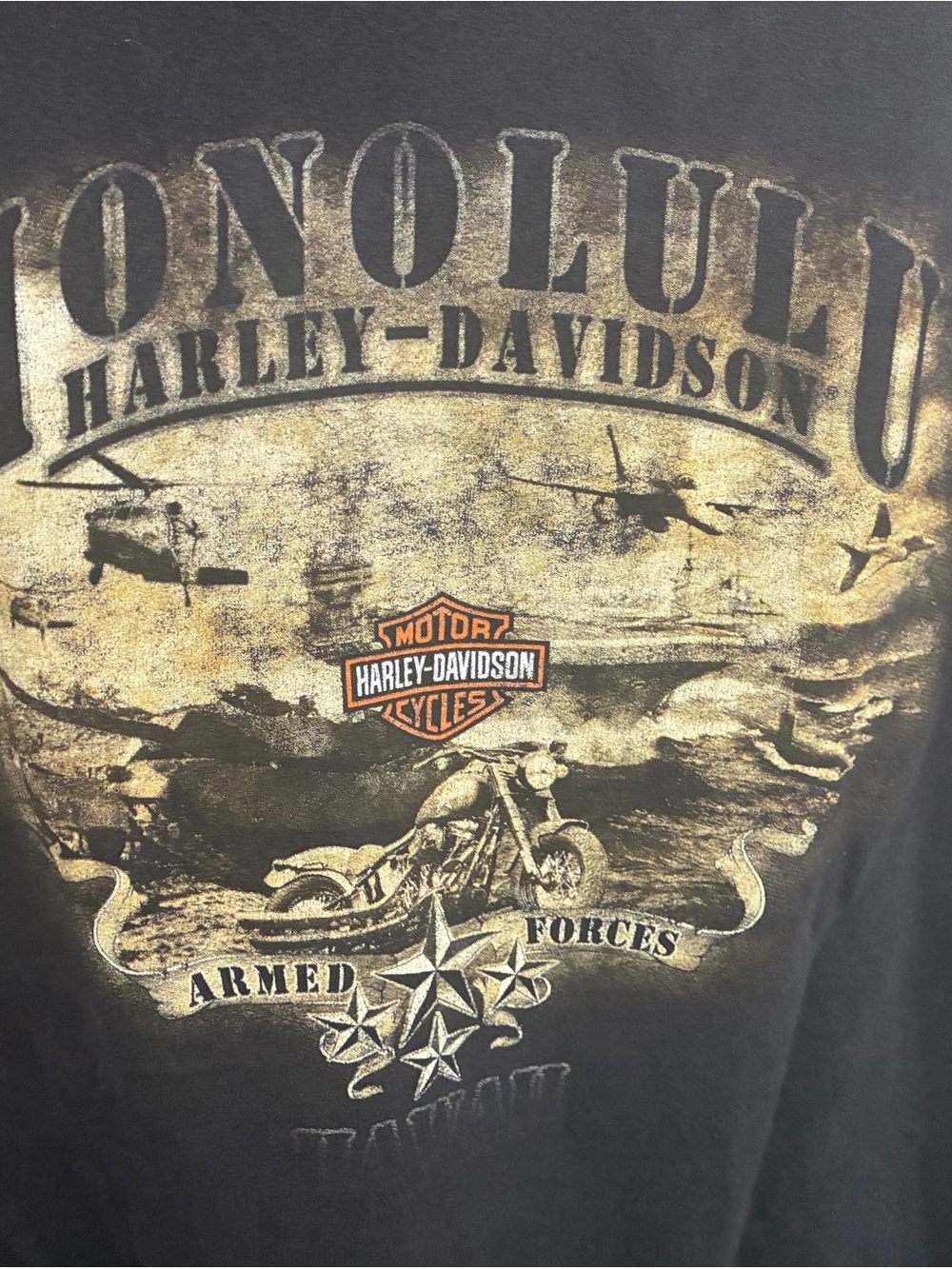 Harley-Davidson Black T-Shirt with Gold Graphic - Honolulu Armed Forces